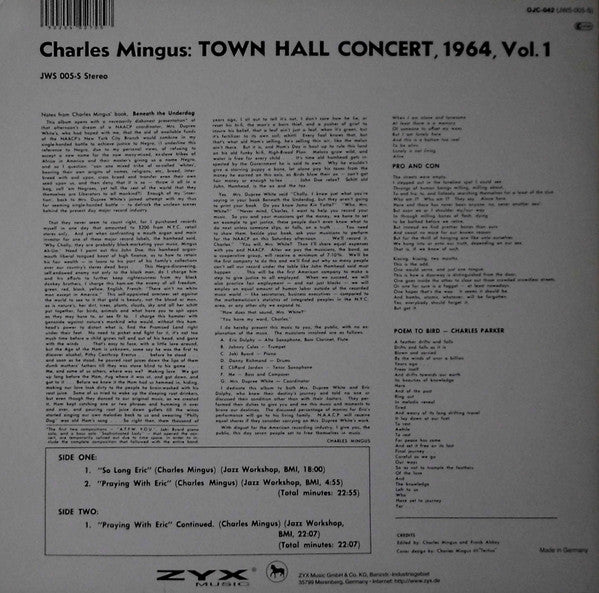Charles Mingus : Town Hall Concert (LP, Album, RE)