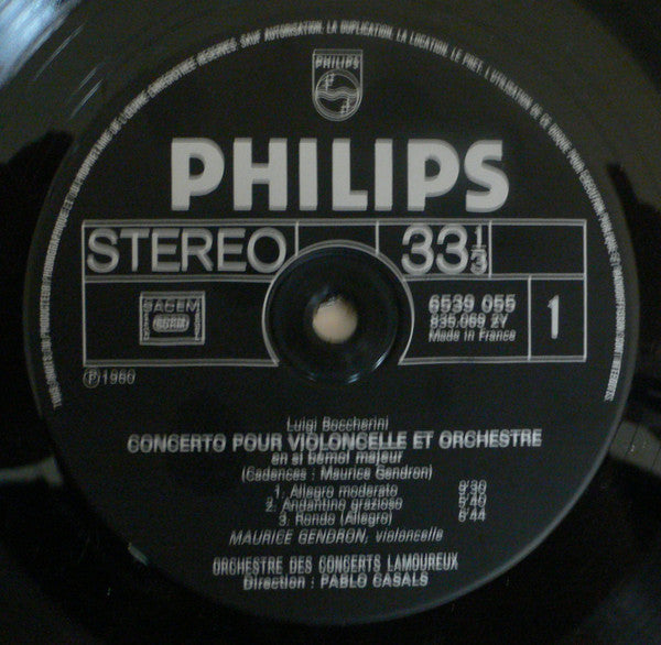 Luigi Boccherini - Maurice Gendron, Orchestre Des Concerts Lamoureux - London Symphony Orchestra, Pablo Casals, Raymond Leppard : Concertos Pour Violoncelle (LP)