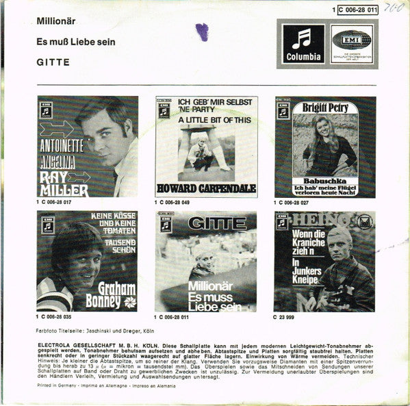 Gitte* : Millionär / Es Muss Liebe Sein (7", Single)