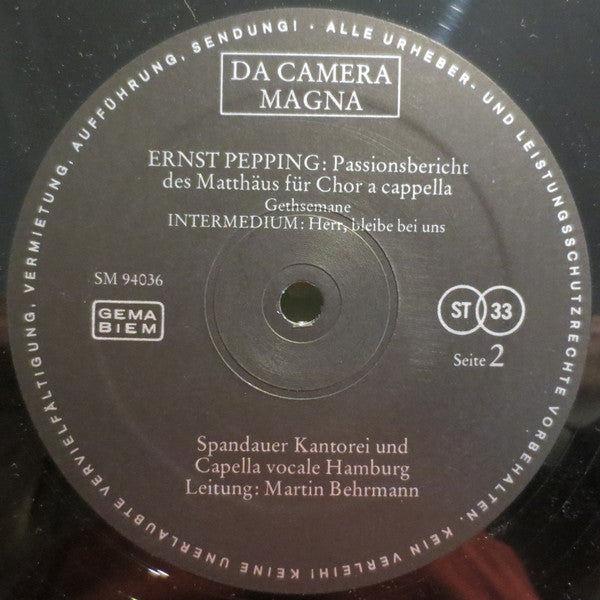 Ernst Pepping · Spandauer Kantorei · Cappella Vocale Hamburg · Martin Behrmann : Passionsbericht Des Matthäus (2xLP, Album, Gat)