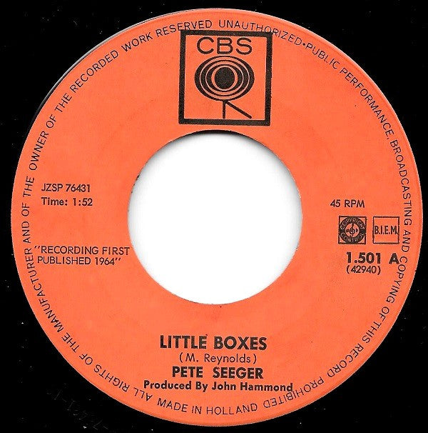 Pete Seeger : Little Boxes (7", Single, Ora)