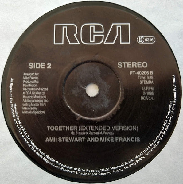 Amii Stewart And Mike Francis : Together (12")