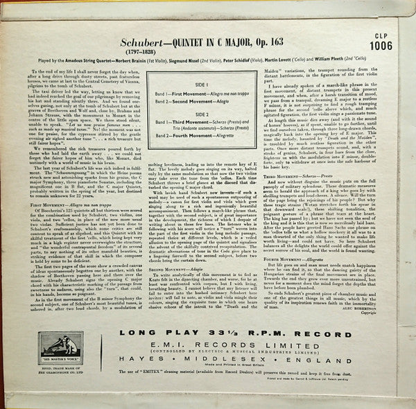 Amadeus String Quartet* And William Pleeth, Schubert* : Quintet In C Major Op. 163 (LP, Mono, RE)
