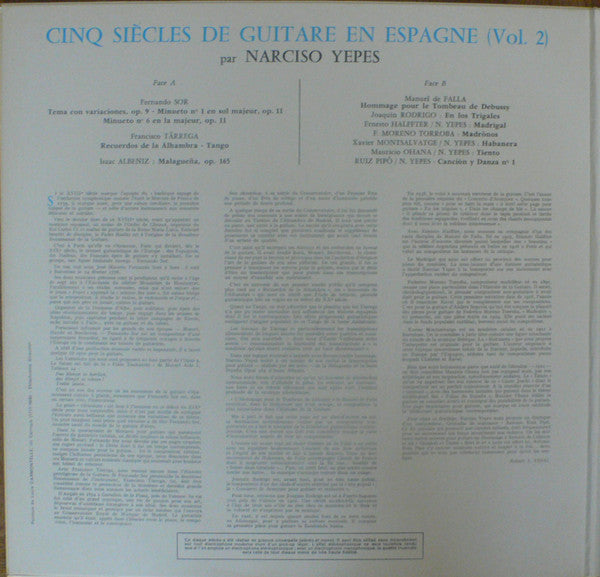 Fernando Sor / Francisco Tárrega / Isaac Albéniz / Joaquín Rodrigo / Ernesto Halffter / Federico Moreno Torroba / Xavier Montsalvatge / Maurice Ohana - Narciso Yepes : Cinq Siècles De Guitare En Espagne (Volume 2) (LP, RE)