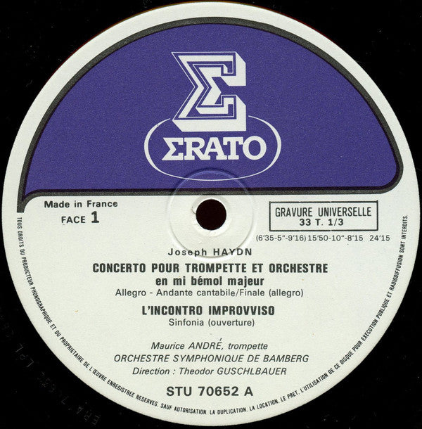 Joseph Haydn - Maurice André, Bamberger Symphoniker Dir. Theodor Guschlbauer : Concerto Pour Trompette - Symphonie Concertante - L'Incontro Improvviso (Ouverture) (LP)