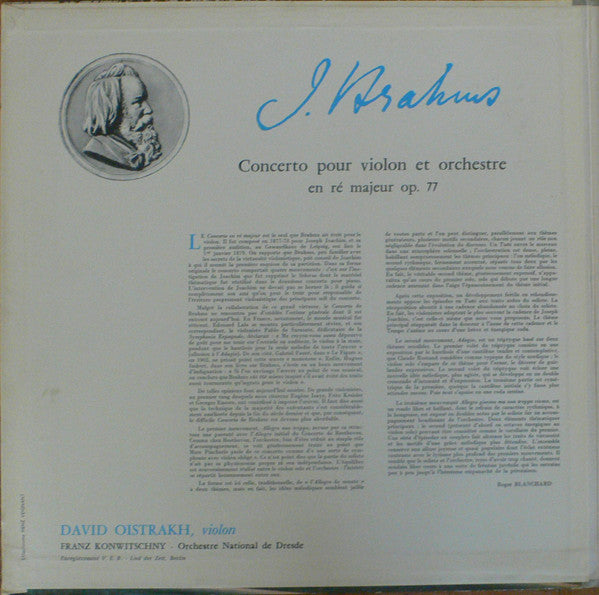 Johannes Brahms - David Oistrach, Franz Konwitschny, Staatskapelle Dresden : Concerto Pour Violon Et Orchestre (LP, Mono, RE, Gat)
