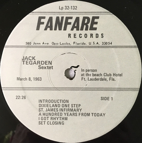 Jack Teagarden Sextet : Jack Teagarden Sextet In Person At The Beach Club Hotel Ft. Lauderdale, Florida March 8-1963 (LP)