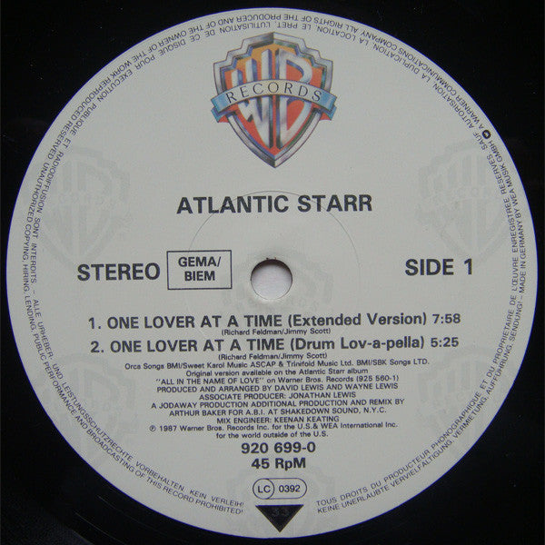 Atlantic Starr : One Lover At A Time (12", Maxi)