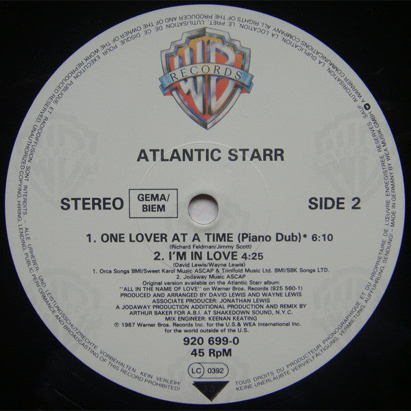 Atlantic Starr : One Lover At A Time (12", Maxi)