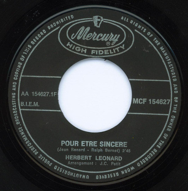 Herbert Léonard : Pour Être Sincère / Cher Monsieur Fantaisie (7", Single)