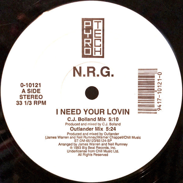 N.R.G. : I Need Your Lovin (12")