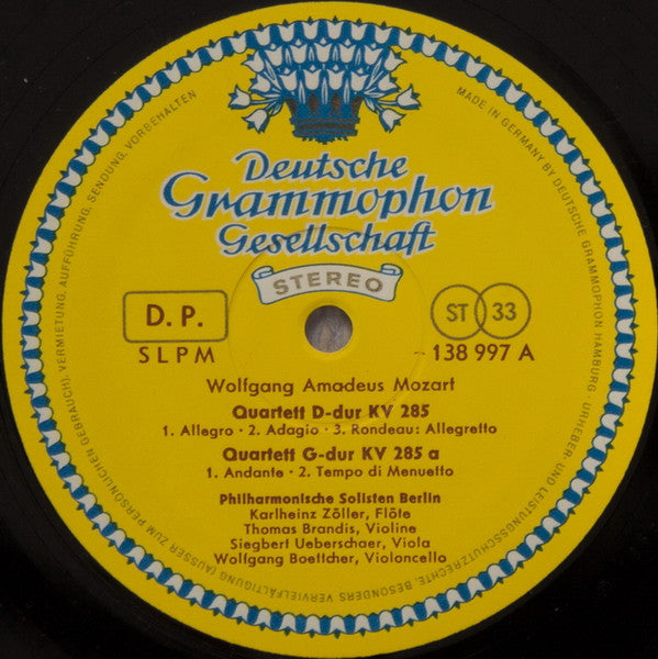 Wolfgang Amadeus Mozart, Philharmonische Solisten Berlin : 4 Flötenquartette (LP)