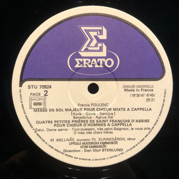 Francis Poulenc, Dan-Olof Stenlund, Uppsala Akademiska Kammarkör, KFUM:s Kammarkör : Figure Humaine ; Messe En Sol Majeur ; Quatre Petites Prières De Saint François D'Assise (LP, Album)