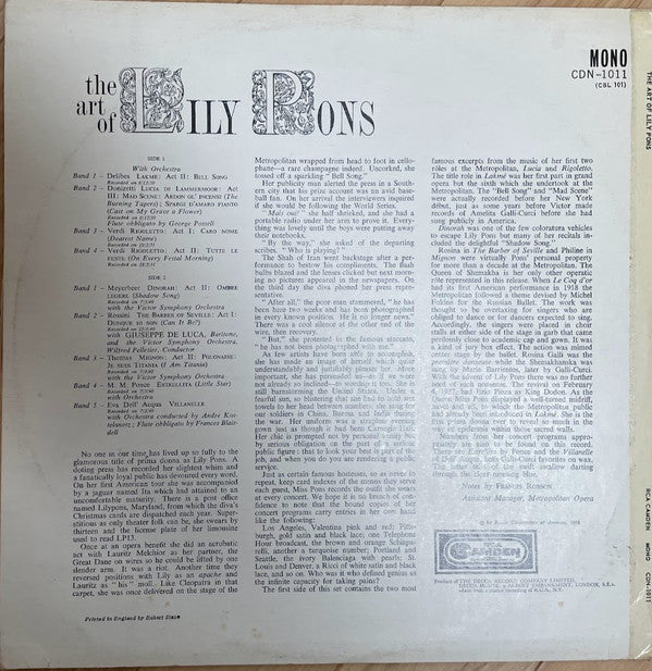 Lily Pons : The Art Of Lily Pons (LP, Comp, Mono, RM)