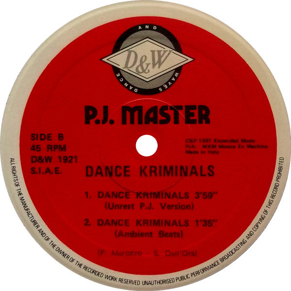 P.J. Master : Dance Kriminals (12")
