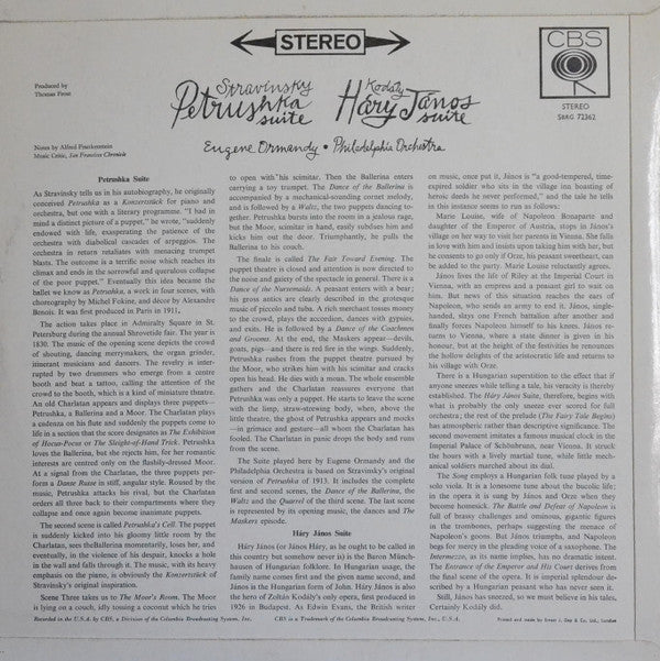 Igor Stravinsky / Zoltán Kodály - Eugene Ormandy / The Philadelphia Orchestra : Petrushka Suite / Háry János Suite  (LP)