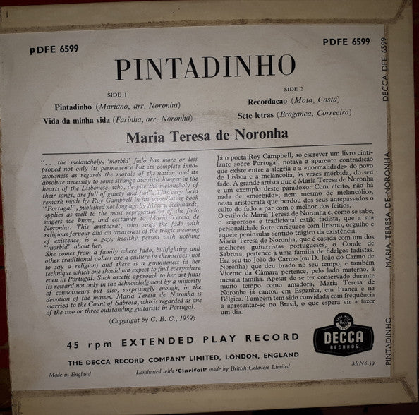 Maria Teresa de Noronha : Pintadinho (7", EP)