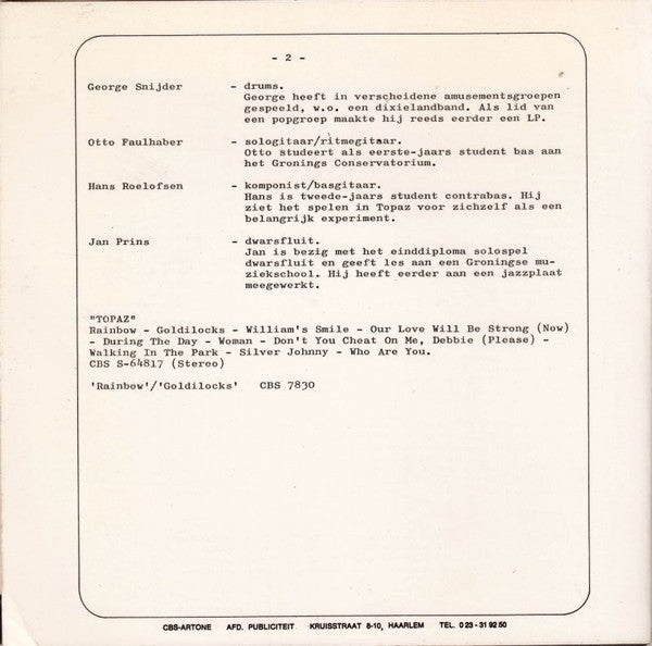 Topaz (30) : Rainbow (7", Single, Promo)