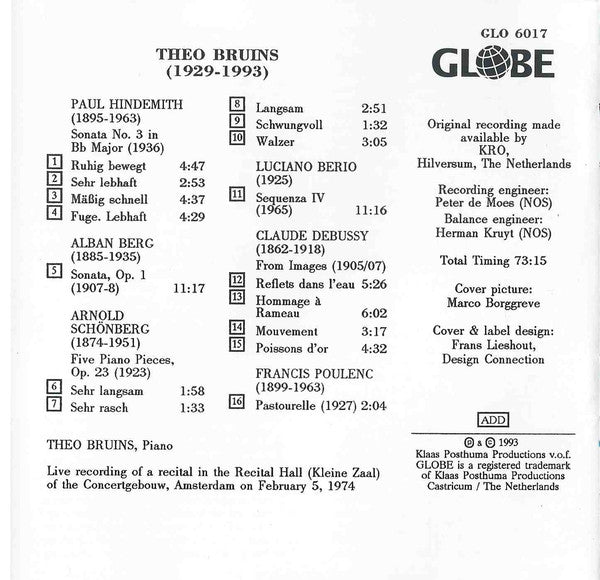 Theo Bruins : Piano Recital (CD, Comp)