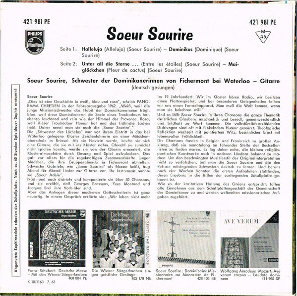 Soeur Sourire : Die Belgische Dominikanerin Singt Chansons (7", EP, Mono)