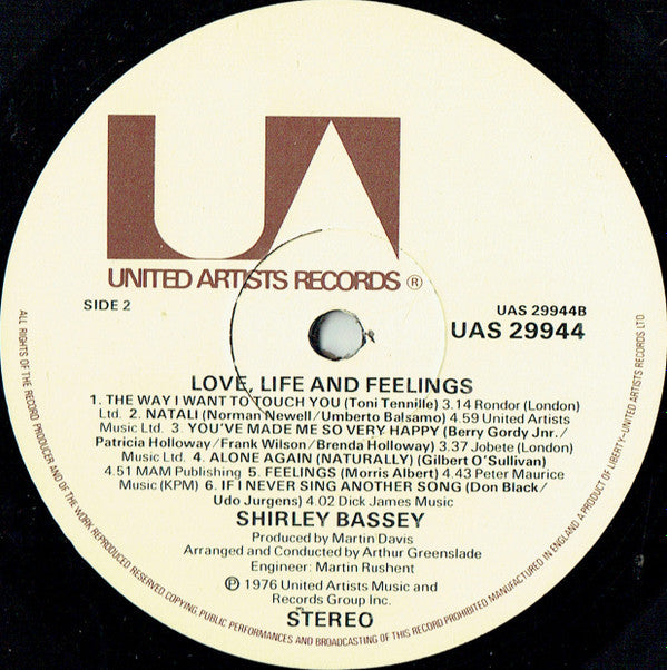 Shirley Bassey : Love, Life And Feelings (LP, Album)
