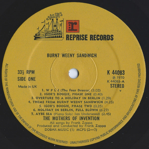 The Mothers : Burnt Weeny Sandwich (LP, Album, RE)