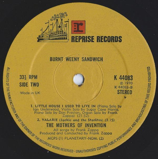 The Mothers : Burnt Weeny Sandwich (LP, Album, RE)