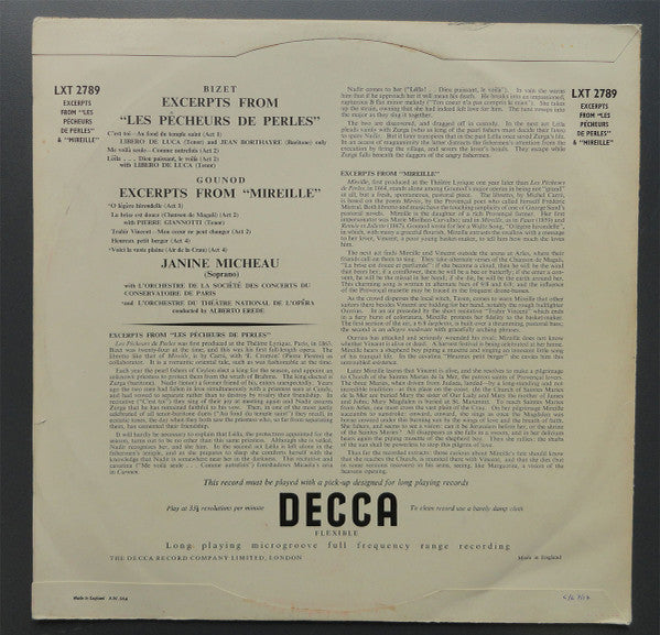 Janine Micheau, Georges Bizet, Charles Gounod, Alberto Erede : Excerpts From Les Pecheurs De Perles And Mireille (LP, Album, Mono)