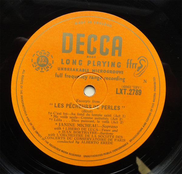 Janine Micheau, Georges Bizet, Charles Gounod, Alberto Erede : Excerpts From Les Pecheurs De Perles And Mireille (LP, Album, Mono)