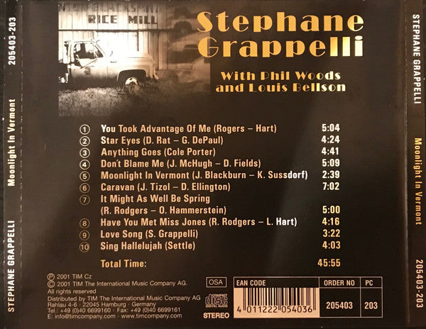Stéphane Grappelli With Phil Woods And Louis Bellson : Moonlight In Vermont (CD, Album)
