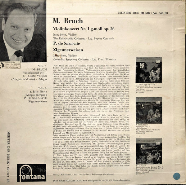 Max Bruch / Isaac Stern, The Philadelphia Orchestra, Eugene Ormandy ; Pablo de Sarasate / Columbia Symphony Orchestra, Franz Waxman : Violinkonzert Nr. 1 / Zigeunerweisen (10")