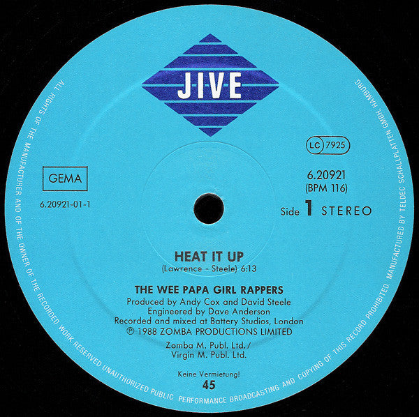 Wee Papa Girl Rappers Featuring Two Men And A Drum Machine : Heat It Up (12", Maxi)