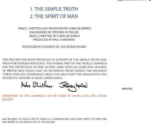 Chris de Burgh : The Simple Truth (Campaign For Kurdish Refugees) (CD, Maxi)