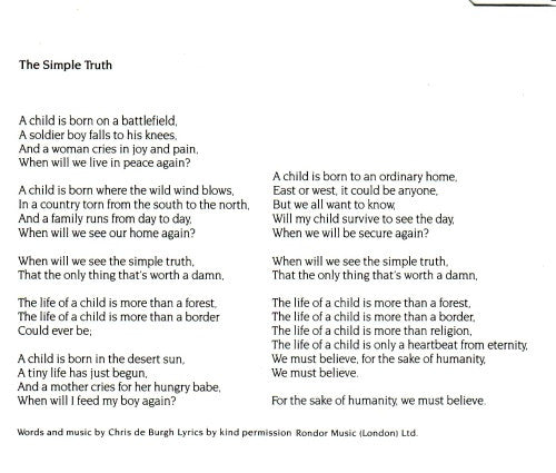 Chris de Burgh : The Simple Truth (Campaign For Kurdish Refugees) (CD, Maxi)