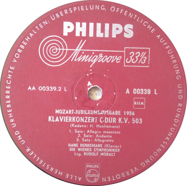 Wolfgang Amadeus Mozart, Hans Henkemans, Wiener Symphoniker Ltg. Rudolf Moralt : Zwei Klavierkonzerte: C-moll K.V. 491 Und C-dur K.V. 503 (LP, Mono)