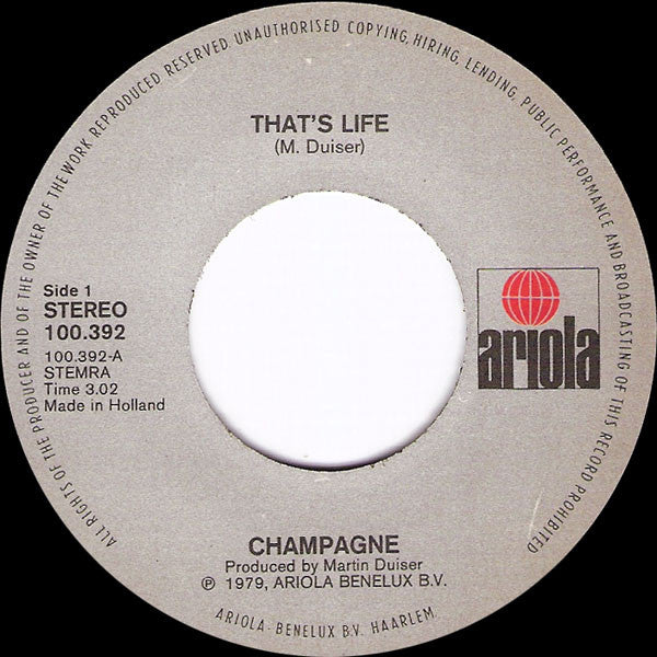 Champagne (5) : That's Life (7", Single)