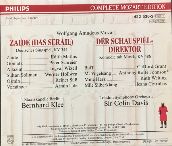 Wolfgang Amadeus Mozart : Zaide / Der Schauspieldirektor (2xCD, Comp + Box, Sli)