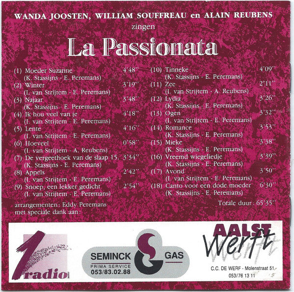 Wanda Joosten, William Souffreau En Alain Reubens : La Passionata: Gezongen Gedichten (CD, Album)
