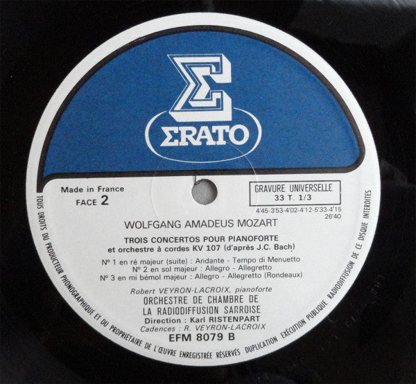 Wolfgang Amadeus Mozart - Robert Veyron-Lacroix, Kammerorchester Des Saarländischen Rundfunks, Saarbrücken , Dir. Karl Ristenpart : Quatre Concertos Pour Pianoforte KV 246-107 (LP)