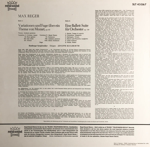Max Reger, Bamberger Symphoniker, Joseph Keilberth : Variationen Und Fuge Über Ein Thema Von Mozart / Eine Ballett-Suite Für Orchester (LP)