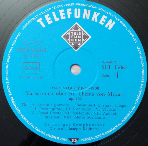 Max Reger, Bamberger Symphoniker, Joseph Keilberth : Variationen Und Fuge Über Ein Thema Von Mozart / Eine Ballett-Suite Für Orchester (LP)