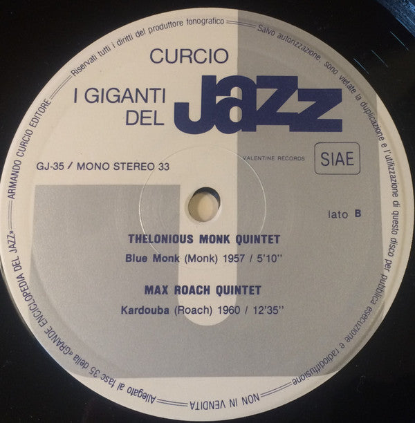 Thelonious Monk, Phil Woods, Jimmy Cleveland, Max Roach : I Giganti Del Jazz Vol. 35 (LP, Comp, Mono)