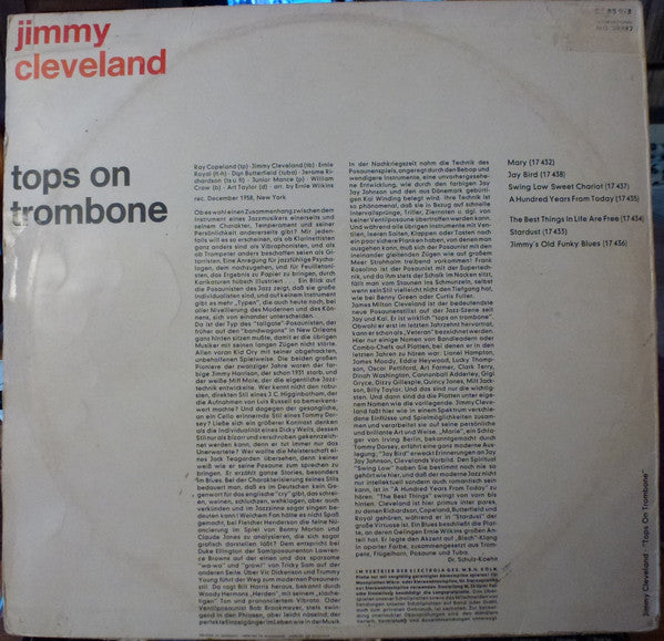 Jimmy Cleveland : Tops On Trombone (LP, Album)