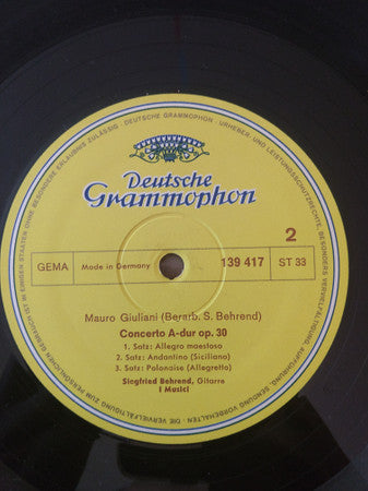 Antonio Vivaldi • Ferdinando Carulli • Mauro Giuliani (2) ; Siegfried Behrend • I Musici : Guitar Concertos (LP, Album)