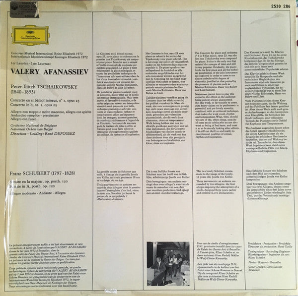 Valery Afanassiev – Pyotr Ilyich Tchaikovsky / Franz Schubert : Concerto En Si Bémol Mineur, N° 1 = Concerto In b, Nr. 1 / Sonate En La Majeur, Op. Posth. 120 = Sonate In A, Posth. Op. 120 (LP)