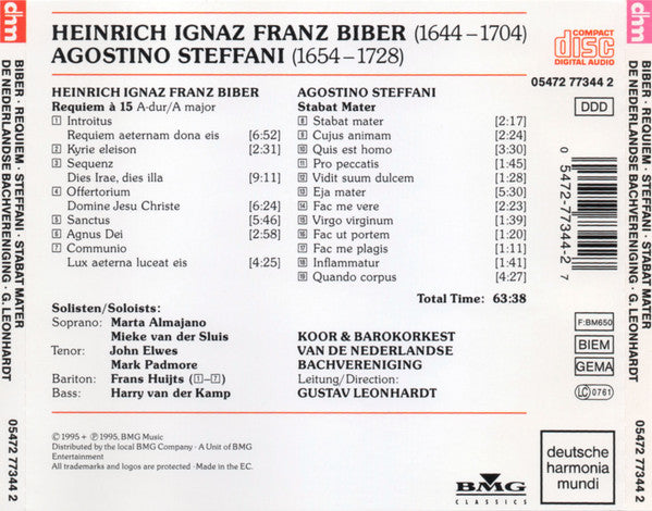 Heinrich Ignaz Franz Biber, Agostino Steffani, Koor Van De Nederlandse Bachvereniging & De Nederlandse Bachvereniging, Gustav Leonhardt : Requiem - Stabat Mater (CD)