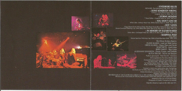 The Allman Brothers Band : The Allman Brothers Band At Fillmore East (CD, Album, RE, RM, RP)