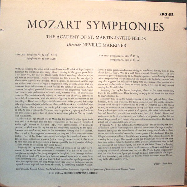 Wolfgang Amadeus Mozart, The Academy Of St. Martin-in-the-Fields Director Sir Neville Marriner : Symphonies 23 & 24, 26 & 27 (LP)