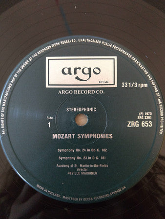 Wolfgang Amadeus Mozart, The Academy Of St. Martin-in-the-Fields Director Sir Neville Marriner : Symphonies 23 & 24, 26 & 27 (LP)