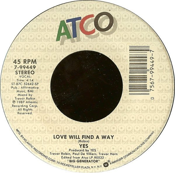 Yes : Love Will Find A Way (7", Single, Spe)